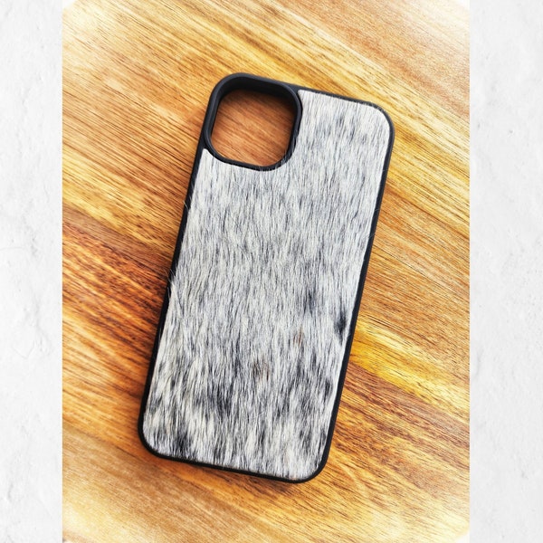 Salt & Pepper Cow Hair Phone Case - Real Cow Fur - Cow Hide - For Samsung S8 S9 S10 S20 S21 S22 S23 S24 Note 8 9 10 20 Plus Ultra FE +