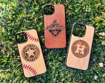Astros Wood iPhone Case- Engraved Phone Cover - Personalized 6, 7, 8, SE, X, XS, XR, 7, 8 + Plus Pro Max Promax