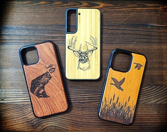 Wood Phone Case - Fishing Phone Case - Hunting Phone Case - For iPhone SE 6 7 8 X XR 11 12 Mini Pro ProMax Max Plus +