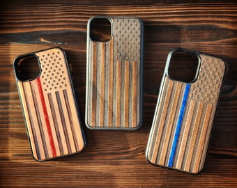Wood Phone Case - Patriotic Phone Case - For iPhone SE 6 7 8 X XR 11 12 Mini Pro ProMax Max Plus + - Personalized Phone Case