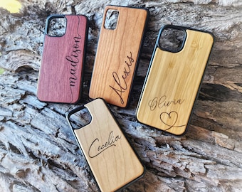 Wood iPhone 6 thru 11, SE Personalized Name-Engrave Phone Case Cover X, XS, XR, 7, 8 + Plus Pro Max Promax