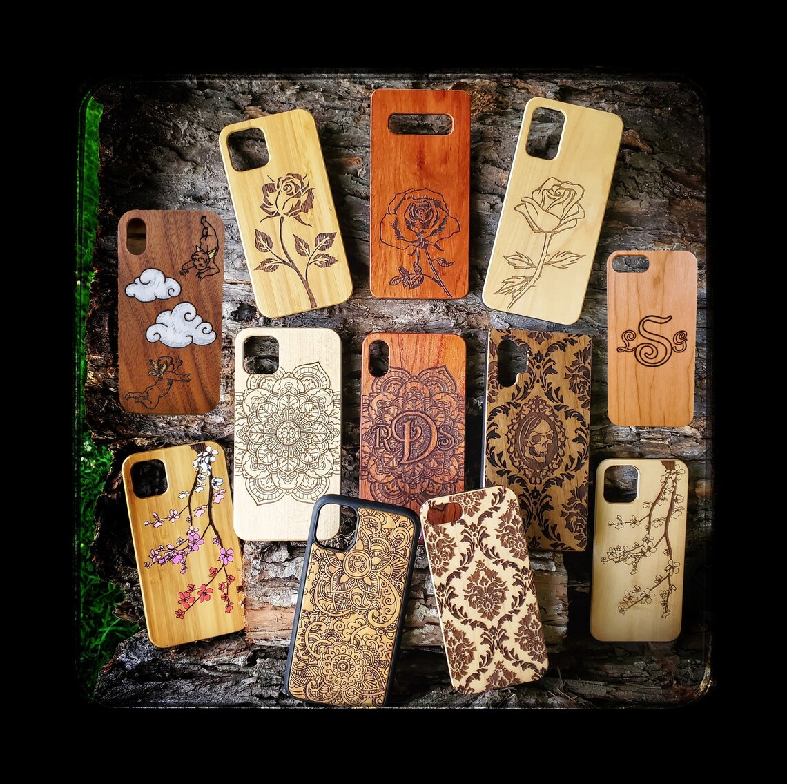 Real Wood Samsung GALAXY Engraved Monogram Floral Phone Cases Etsy