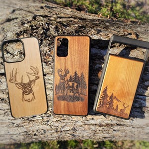 Deer Hunting Phone Case iPhone 12 to 15 Plus + Mini Pro Max - Real Wood - Buck - Whitetail