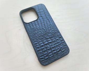 Leather Black Alligator Embossed Phone Case For Samsung S8 to S26 Note Cowhide