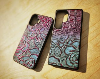 Leather Rose Alligator Blue Pink Embossed Phone Case For Samsung S8 to S26 Note Cowhide