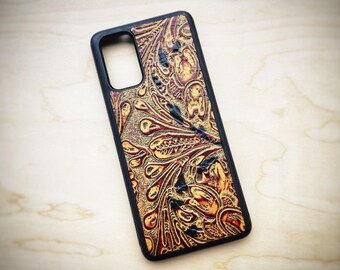 Leather Floral Vine Embossed Phone Case For Samsung S8 to S26 Note Cowhide