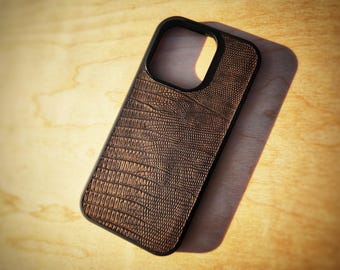 Leather Iguana Pattern iPhone Embossed Real Leather iPhone Case Lizard Reptile