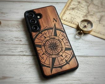 Compass Wood Phone case for Samsung Galaxy S24 S25 S26 Not All Who Wander Are Lost