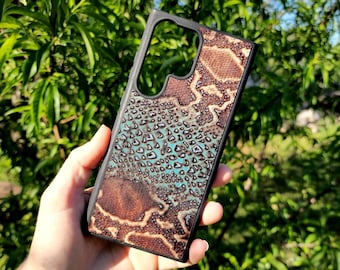 Leather Python Embossed Phone Case For Samsung S8 to S26 Note Cowhide