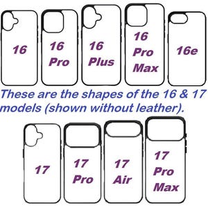 the shapes of the 16 and 17 models (showed without leather) for both iPhone and Pro models.