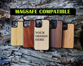 Custom Wooden MagSafe Compatible Phone Case for iPhone 12 to 15, Business Logo Personalize