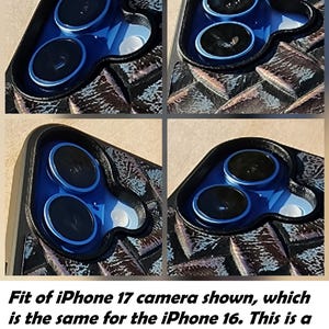 a close-up view of the camera of an iPhone 17, which is the same for the iPhone 16. This is a generic reference image and does not show the material you are ordering.