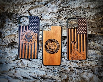 Military Case for Samsung Galaxy S21 S22 S23 Real Wood Navy Army Air Force Coast Guard
