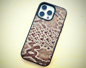 Leather Brown Python Embossed Phone Case For Samsung S8 to S26 Note Cowhide