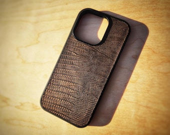 Leather Phone Case for iPhone 6 to 18 - Lizard - Iguana - Embossed Cowhide