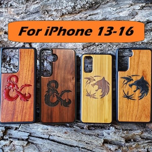 DnD Phone Case Witcher Phone Case iPhone 12 13 14 15 Plus + Mini Pro Max Wood Phone Case Gamer Gift