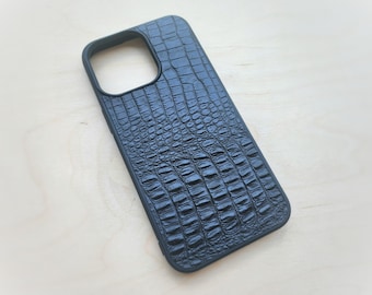 Leather Black Alligator Embossed Phone Case for iPhone 6 to 17