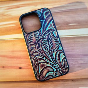 Leather Tooling iPhone SE 6 7 8 X XS XR 11 12 13 14 15 16 17 Air Pro Max Mini Plus + Embossed Phone Case Leather Tooled