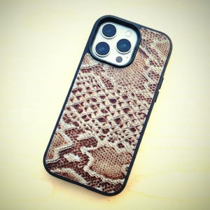 Leather Tan Python Embossed Phone Case for iPhone 6 to 17
