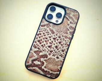 Leather Tan Python Embossed Phone Case for iPhone 6 to 17