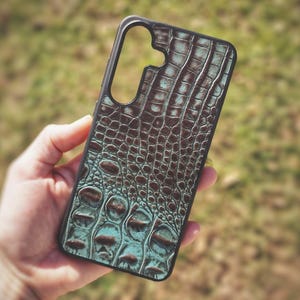Leather Turquoise Alligator Embossed Phone Case For Samsung S8 to S26 Note Cowhide