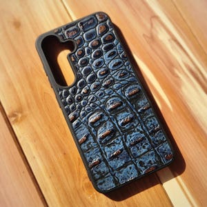 Leather Blue Alligator Embossed Phone Case For Samsung S8 to S26 Note Cowhide