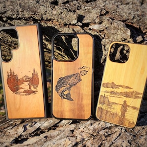 Angeln Handyhülle iPhone 13 14 15 16 Mini Plus + Pro Max Holz Handyhülle Handyhülle Bass Crappie Rotbarsch
