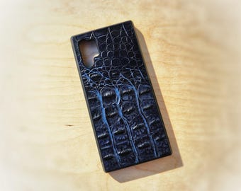 Leather Navy Alligator Embossed Phone Case For Samsung S8 to S26 Note Cowhide