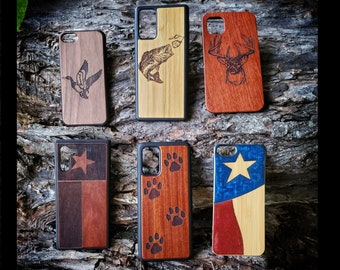 Engraved Wood Samsung S23 + Plus Ultra Galaxy Hunting & Texas Flag Phone Case