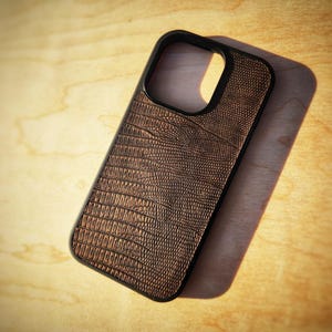 Leather Bronze Iguana Embossed Phone Case For Samsung S8 to S26 Note Cowhide