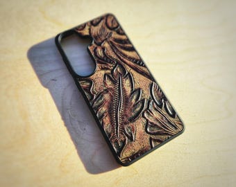 Leather Floral Leaf Phone Case For Samsung S8 to S26 Note Cowhide