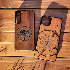 Not All Who Wander Case for Samsung Galaxy S24 S25 S26 Real Wood Phone Case Compass