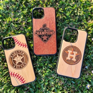 Baseball Phone Case iPhone 13 14 15 16 Mini Plus Pro Max Real Wood Phone Case Astros