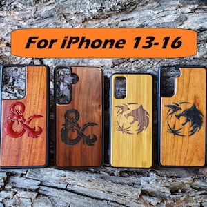 DnD Phone Case Witcher Phone Case iPhone 13 14 15 16 Mini Plus Pro Max Wood Phone Case Gamer Gift