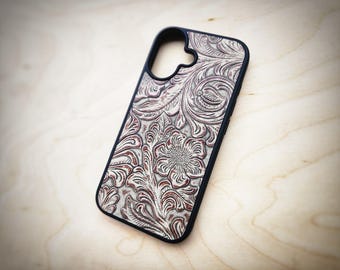 Leather Tooling iPhone Embossed Wildflower iPhone Case Real Leather iPhone Acanthus