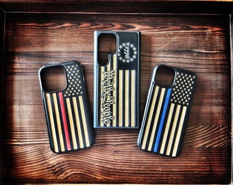 We The People Phone Case iPhone SE 6 to 17 Air + Plus Mini Pro Max - Real Wood - 1776 - Thin Line