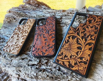 Baroque Case for Samsung Galaxy S21 S22 S23 Wood Phone Case Tooling Cute Phone Case Tooled