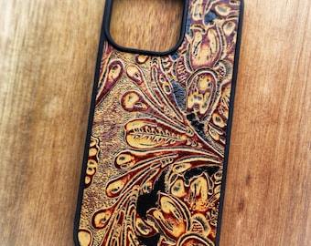 Leather Floral Vine Embossed Phone Case for iPhone 6 to 17