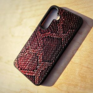 Leather Metallic Red Python Embossed Phone Case for iPhone 6 to 17