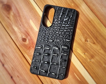 Leather Black and Silver Alligator Embossed Phone Case For Samsung S8 to S26 Note Cowhide