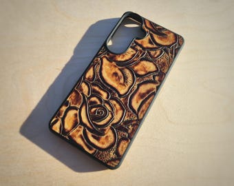 Leather Caramel Rose Embossed Phone Case for iPhone 6 to 17