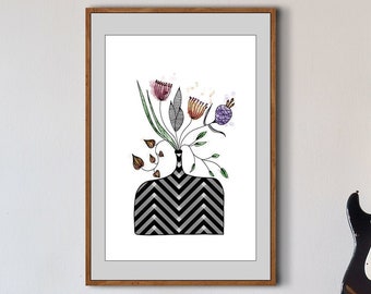 Floral Vase art, Vase Art Print, Flowers Wall Art, Plant Poster, Modern wall art, Leaves Art, Floral poster, Boho Wall Decor, Flower Print,