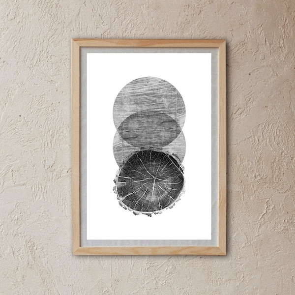 Tree Ring Prints, Modern wall art, Wood Prints, Printable art, Black and white, Minimalist Art, Log Slice, Cut Log Prints, Woodcut print