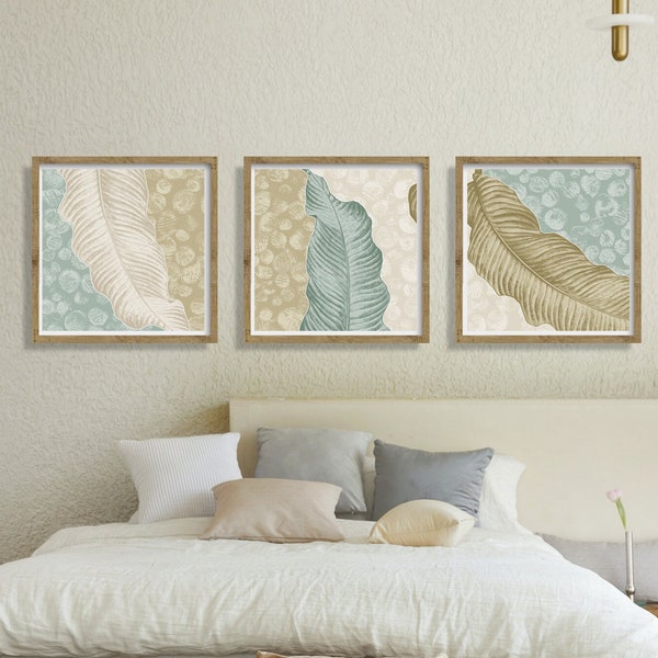 Set of 3, Abstract Botanical Art Print, Minimalistic, Earth Tone, Pastel, Sage Green, Large Wall Art, Boho Decor, Digital Download