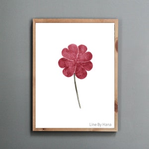 Four Leaf Clover Art Print, Lucky Clover Wall Art, Flower Art, Digital download, Neutral wall art, Minimalist art, Botanical art print