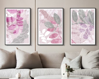 Leaves Wall Art Print, Set of 3, Botanical Wall Art, Plant Poster, Abstract art, Printable Art, Plants Decor, Boho art, Digital Download