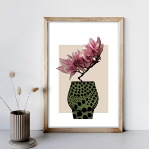 Magnolia Wall Art, Magnolia Print, Floral Home Decor, Botanical Art Print, Flower vase, Vase wall art, Boho wall art , PRINTABLE ART