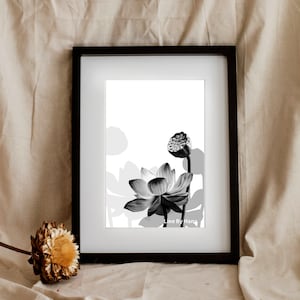 Black and White wall art print, Lotus Flower Art Print, Yoga Poster, Buddha Wall Art, Lotus Flower Print, Lotus Wall Decor, DIGITAL DOWNLOAD