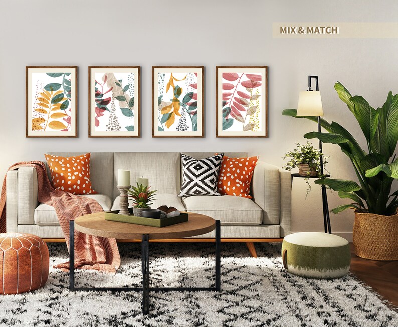 Leaves Wall Art Set of 2 Printable Wall Art Leaves Print Etsy