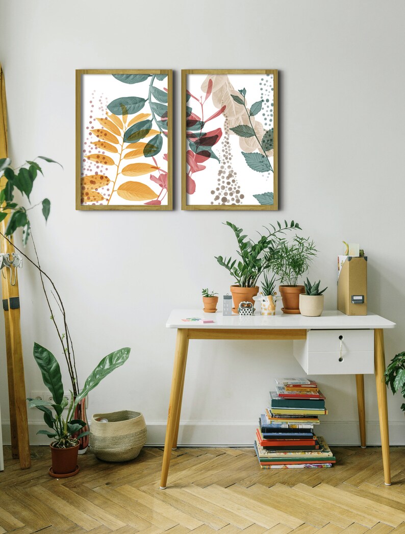 Leaves Wall Art Set of 2 Printable Wall Art Leaves Print Etsy